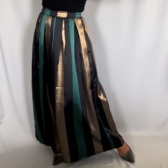 EVENING black, gold and green striped maxi skirt - perfect for holiday events - Picture 4 of 7